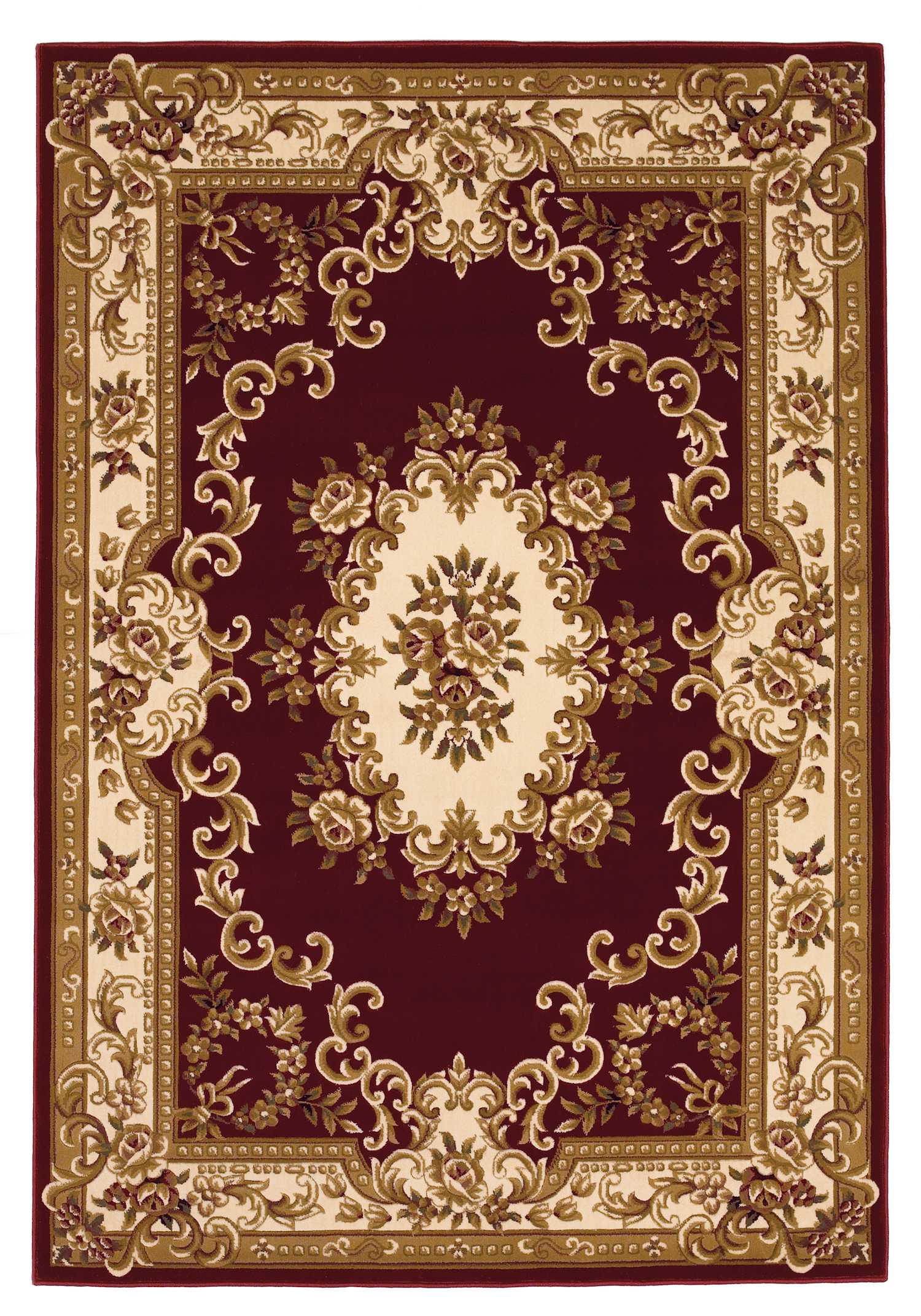 HomeRoots 2' x 3' Red Ivory Machine Woven Hand Carved Floral Medallion Indoor Accent Rug