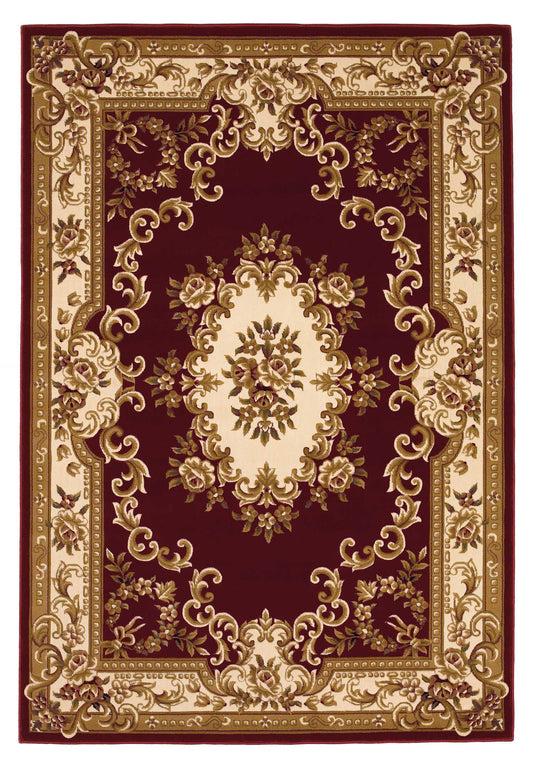 HomeRoots 2' x 3' Red Ivory Machine Woven Hand Carved Floral Medallion Indoor Accent Rug