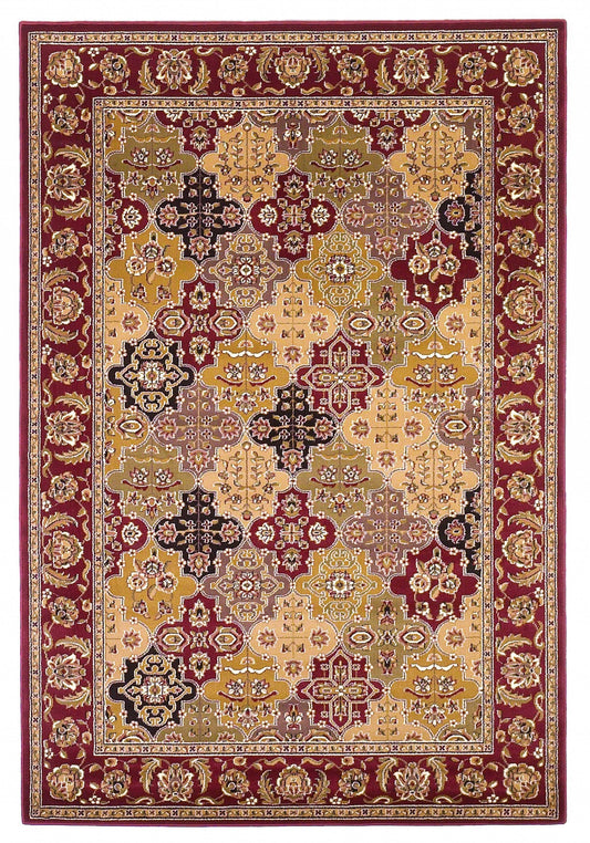 HomeRoots 2' x 3' Red Machine Woven Traditional Quatrefoil Indoor Accent Rug