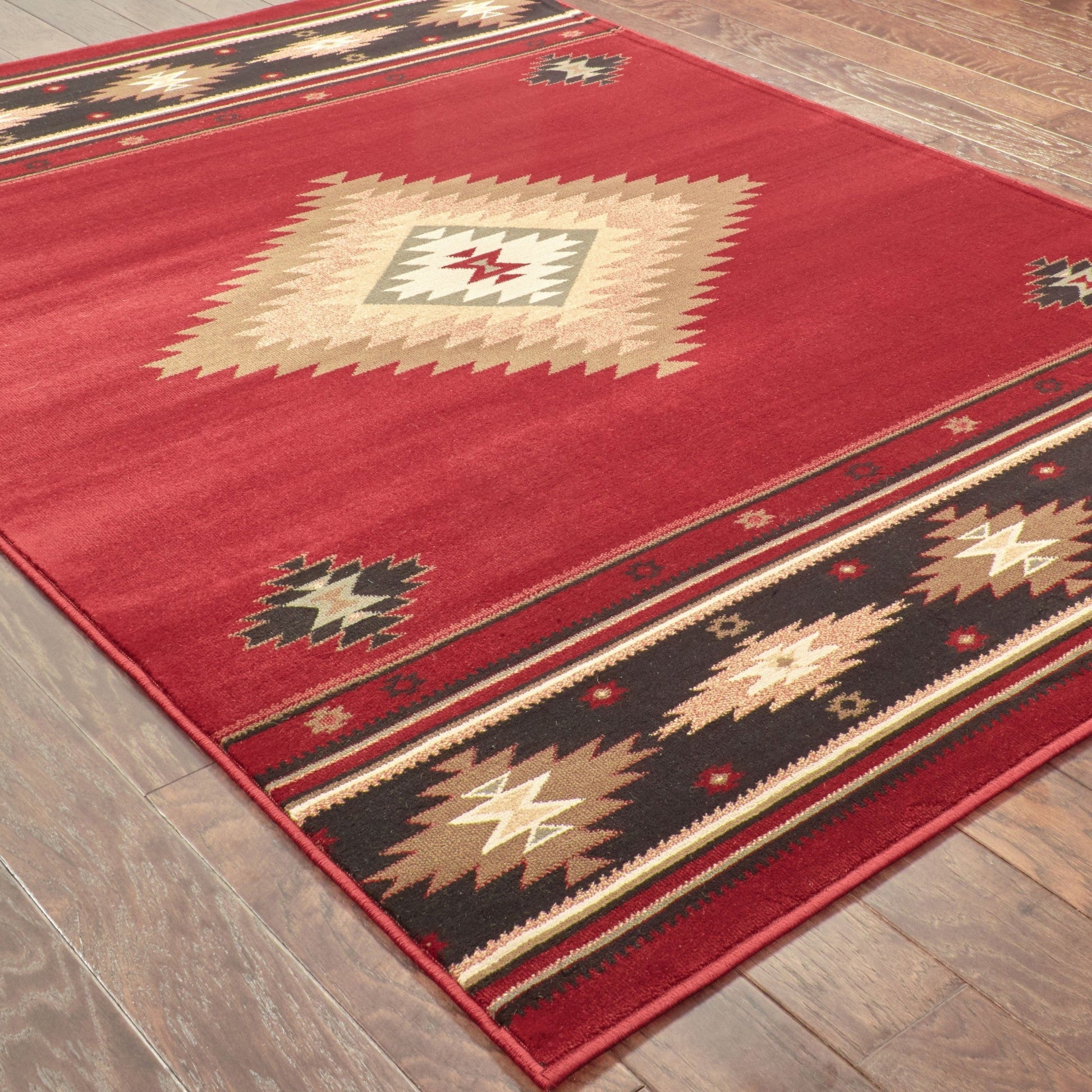 HomeRoots 2' x 3' Red and Beige Ikat Pattern Scatter Rug