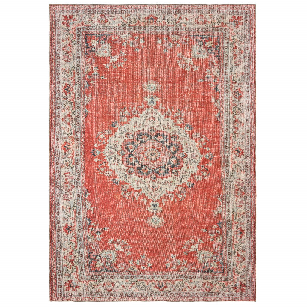 HomeRoots 2' x 3' Red and Gray Oriental Scatter Rug