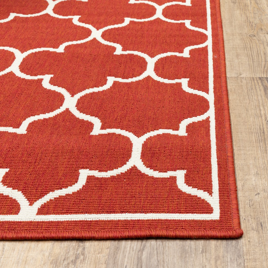 HomeRoots 2' x 3' Red and Ivory Trellis Indoor Outdoor Scatter Rug