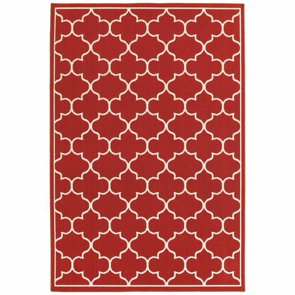 HomeRoots 2' x 3' Red and Ivory Trellis Indoor Outdoor Scatter Rug