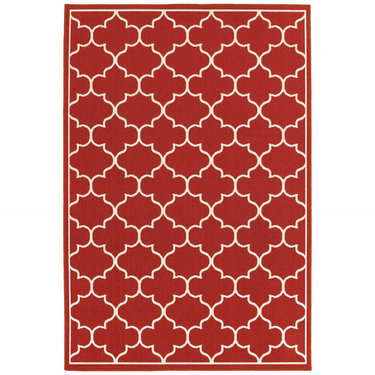HomeRoots 2' x 3' Red and Ivory Trellis Indoor Outdoor Scatter Rug