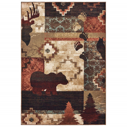 HomeRoots 2' x 3' Rustic Brown Animal Lodge Scatter Rug