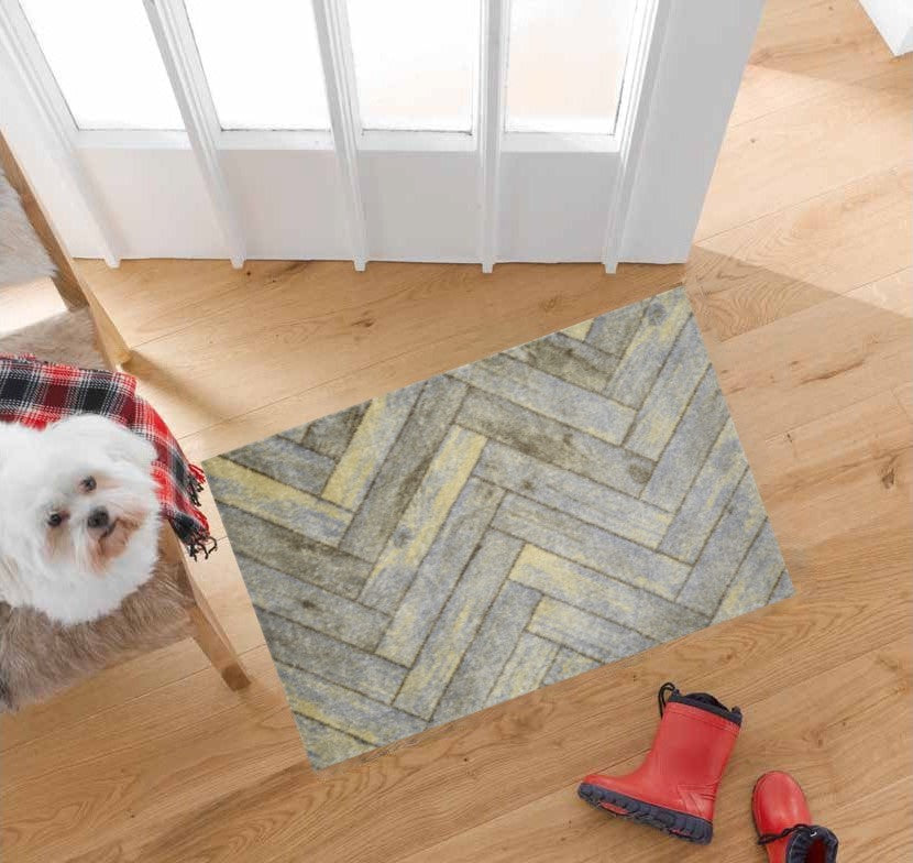 HomeRoots 2' x 3' Rustic Gray Herringbone Washable Floor Mat