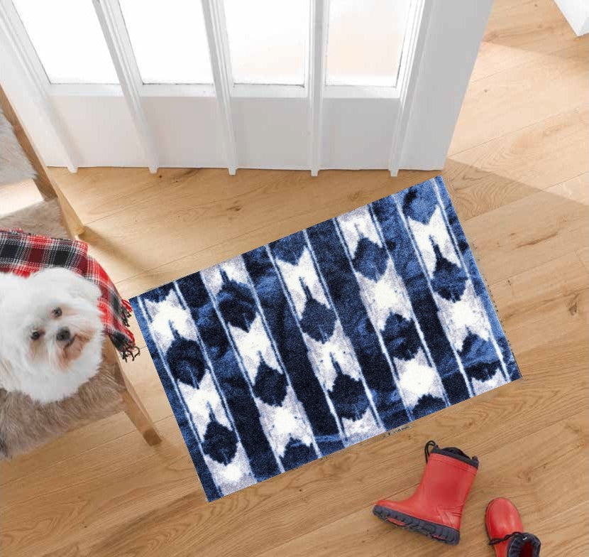 HomeRoots 2' x 3' Shades of Blue Abstract Stripes Washable Floor Mat