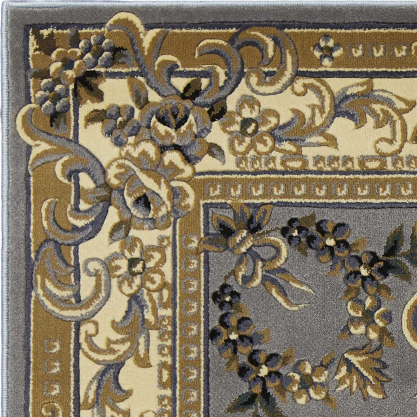 HomeRoots 2' x 3' Slate Blue Machine Woven Hand Carved Floral Medallion Indoor Accent Rug