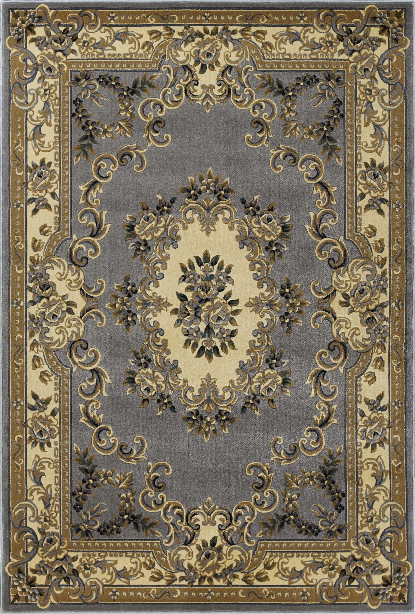 HomeRoots 2' x 3' Slate Blue Machine Woven Hand Carved Floral Medallion Indoor Accent Rug