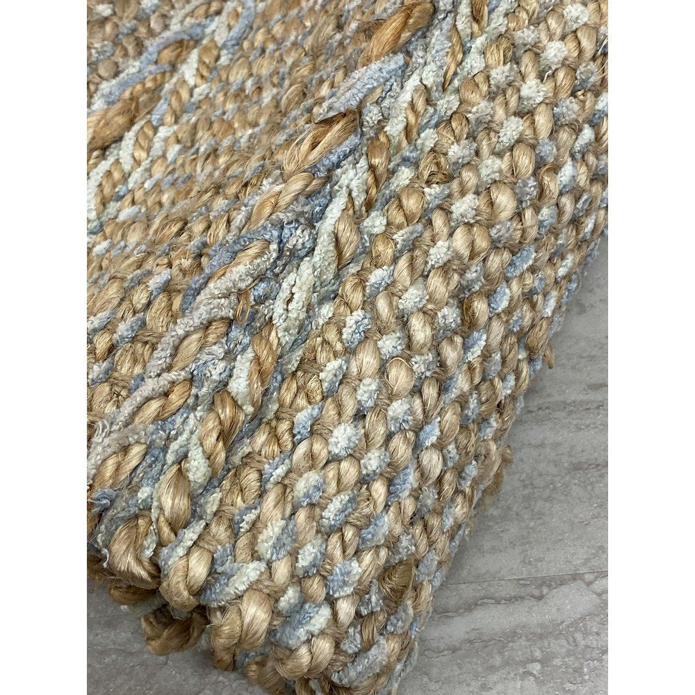 HomeRoots 2' x 3' Soft Blue and Tan Braided Stripe Scatter Rug