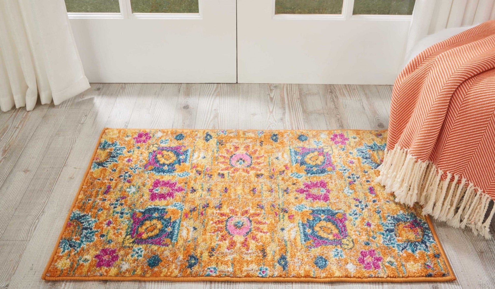HomeRoots 2' x 3' Sun Gold and Navy Distressed Scatter Rug