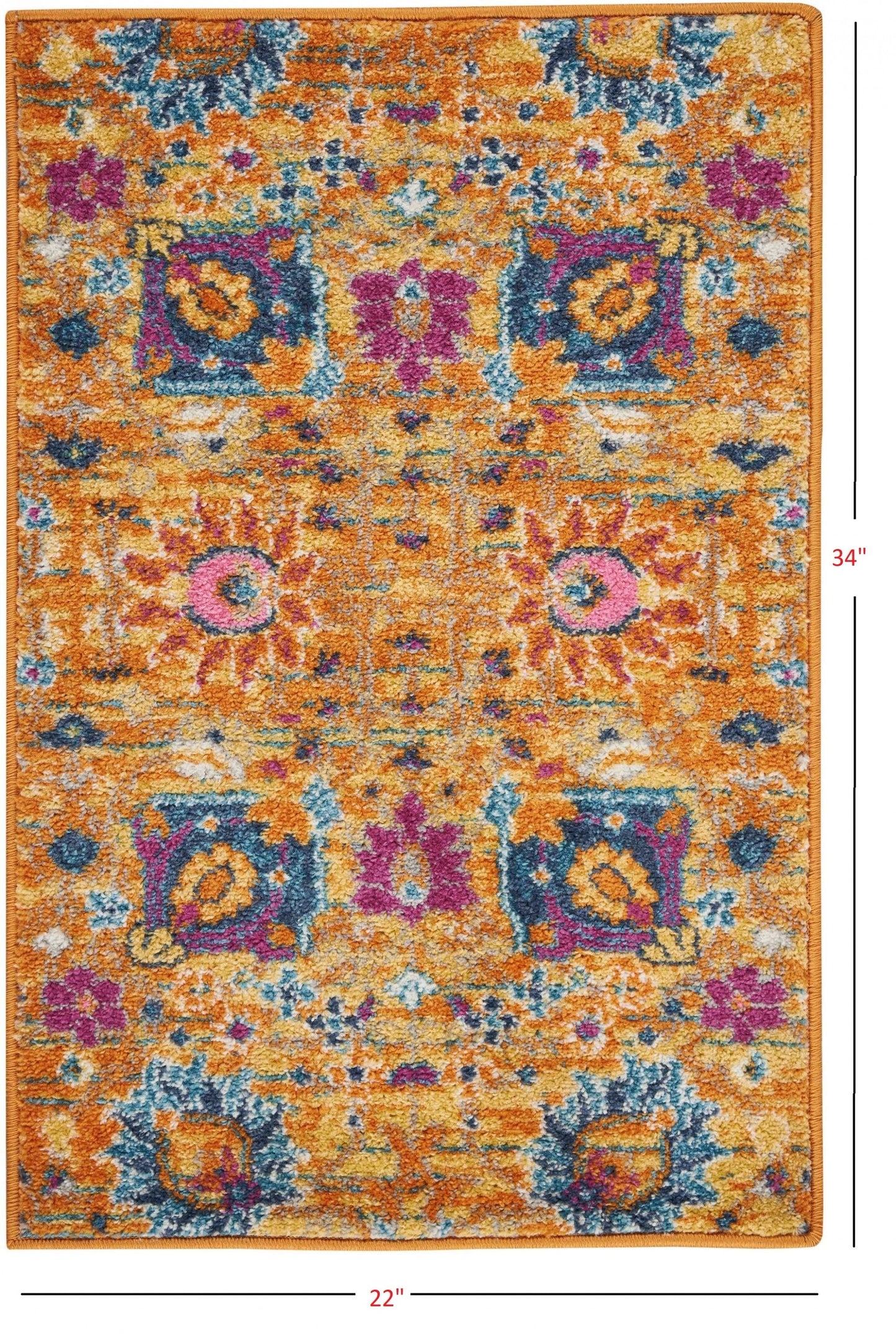 HomeRoots 2' x 3' Sun Gold and Navy Distressed Scatter Rug