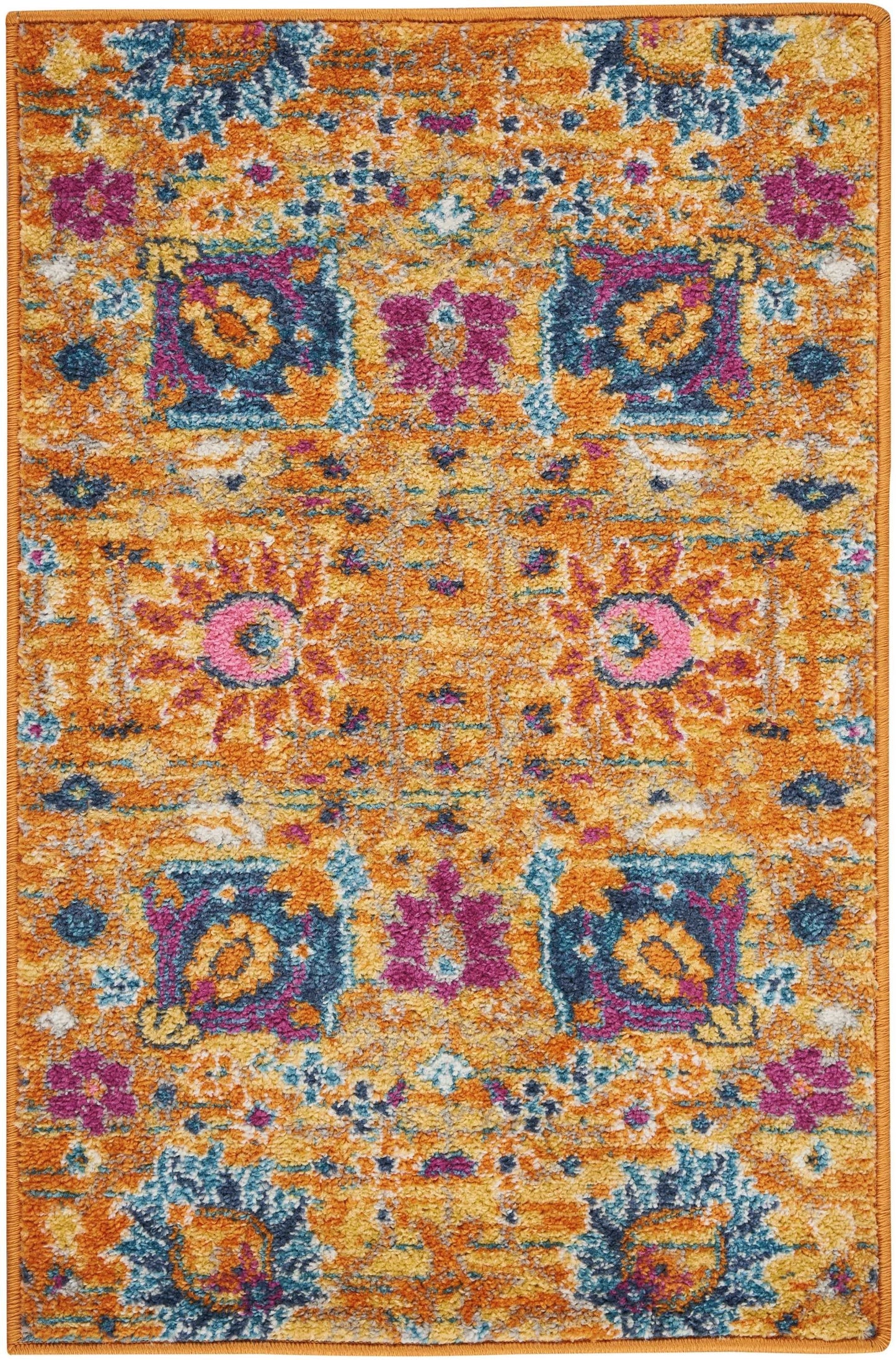 HomeRoots 2' x 3' Sun Gold and Navy Distressed Scatter Rug