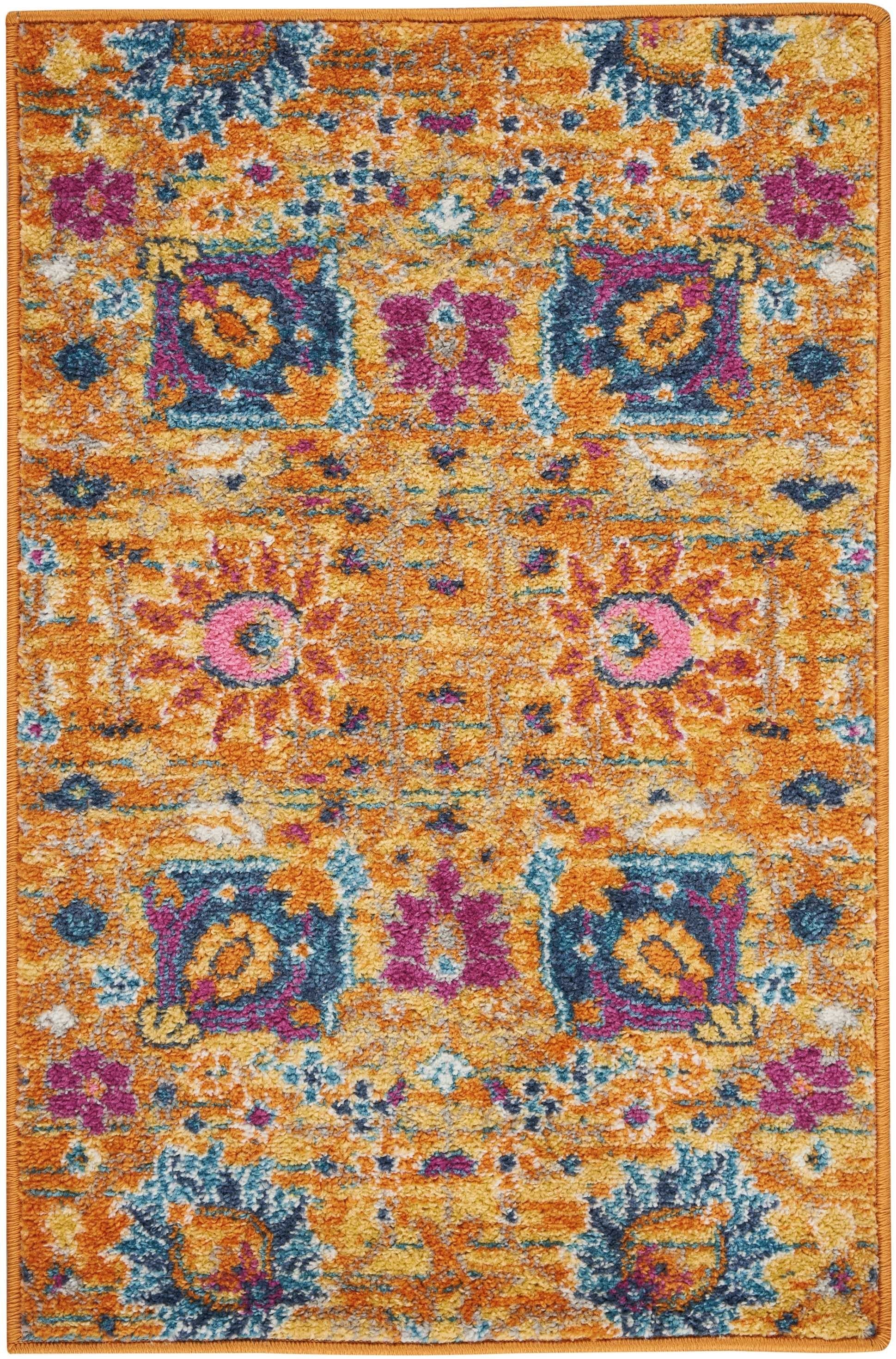 HomeRoots 2' x 3' Sun Gold and Navy Distressed Scatter Rug