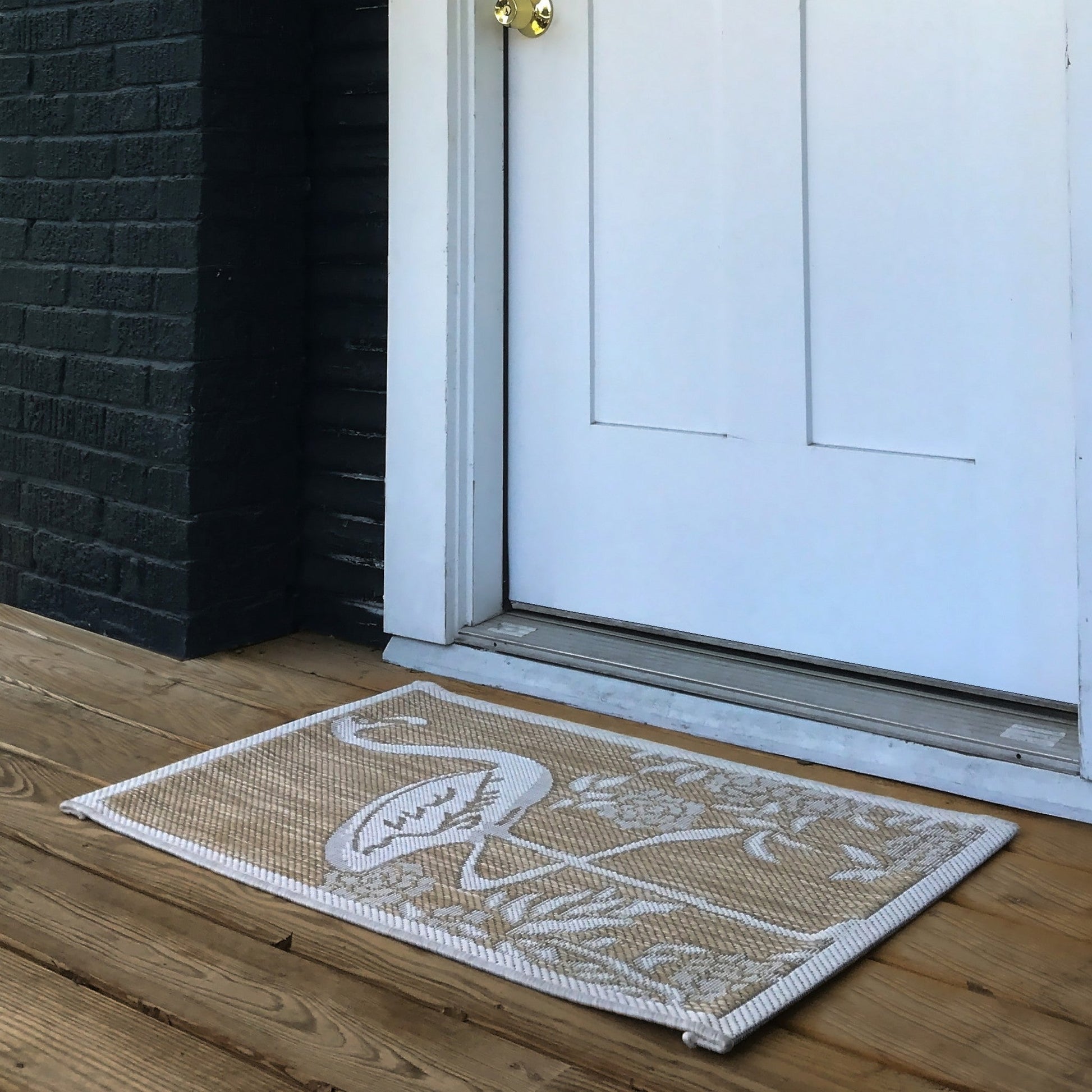 HomeRoots 2' x 3' Tan Flamingo Indoor Outdoor Scatter Rug