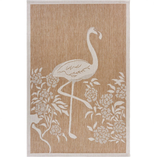 HomeRoots 2' x 3' Tan Flamingo Indoor Outdoor Scatter Rug