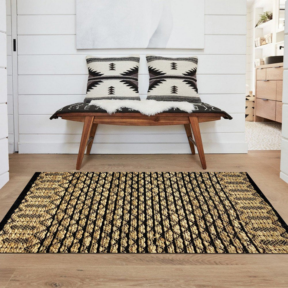 HomeRoots 2' x 3' Tan and Black Ornate Geometric Scatter Rug