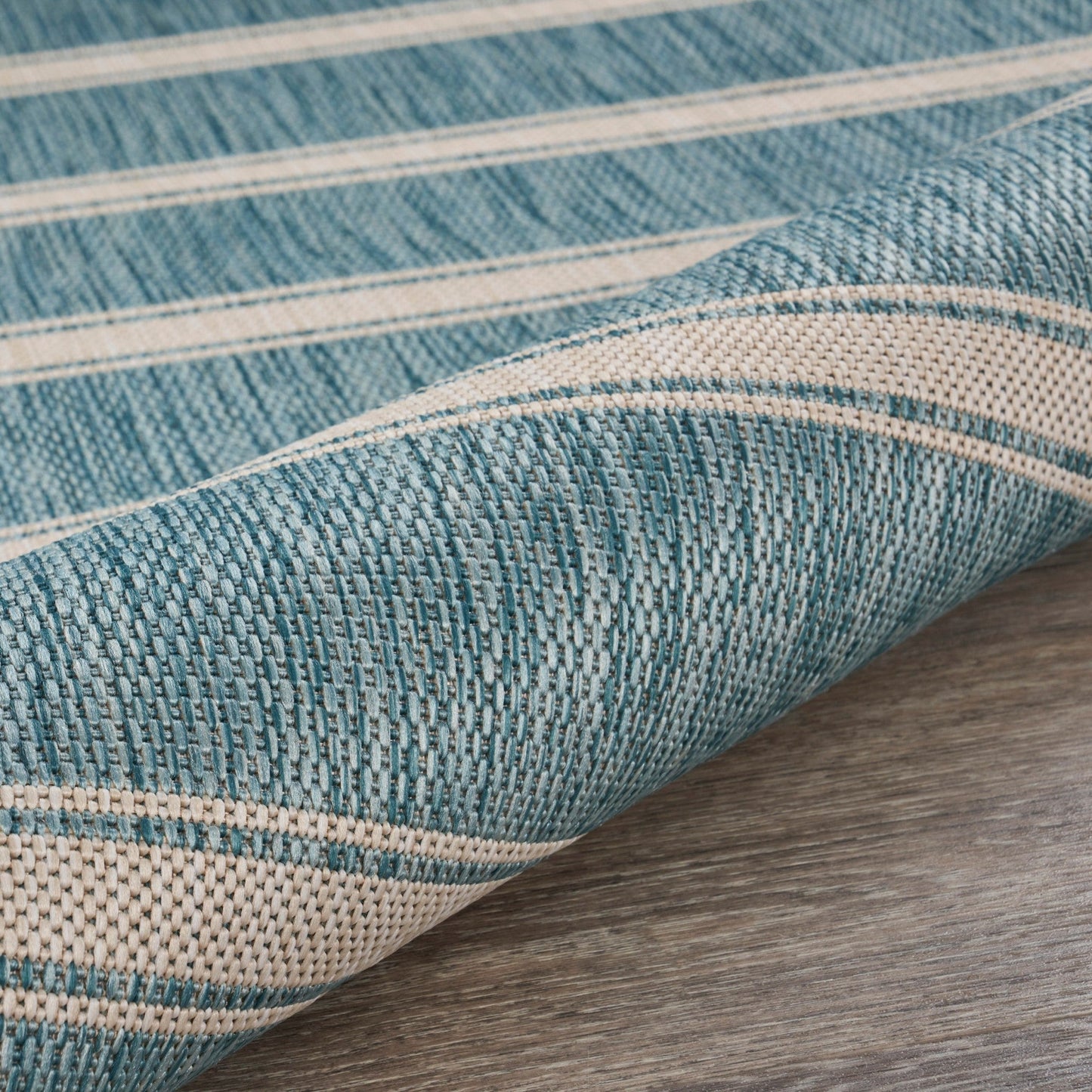 HomeRoots 2' x 3' Teal Striped Indoor Outdoor Scatter Rug