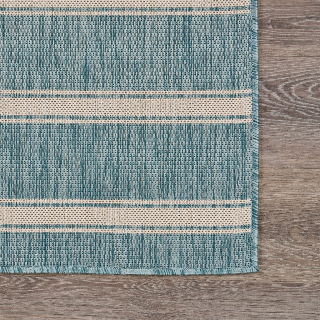 HomeRoots 2' x 3' Teal Striped Indoor Outdoor Scatter Rug