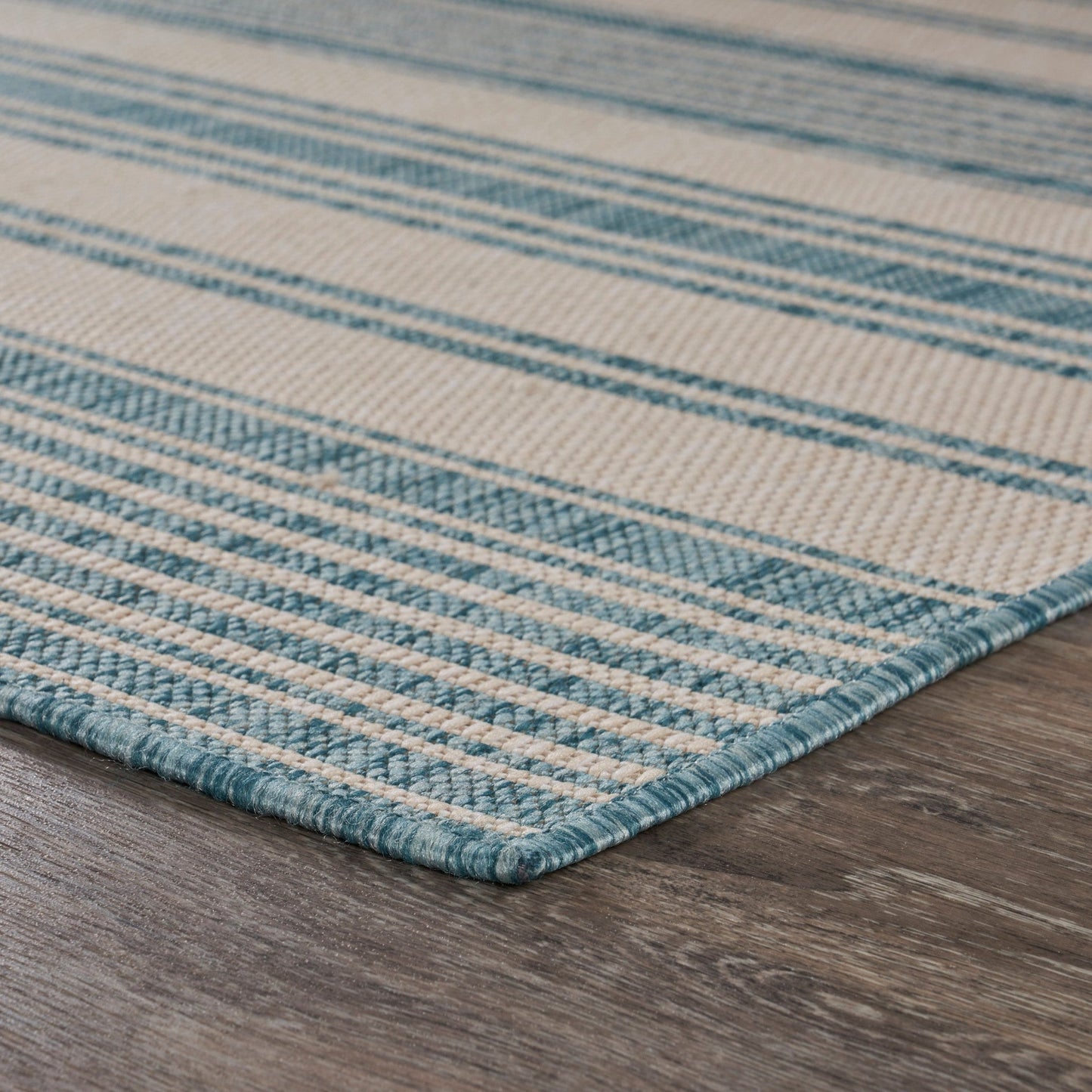 HomeRoots 2' x 3' Teal Uneven Stripe Indoor Outdoor Scatter Rug
