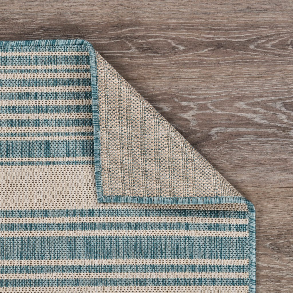 HomeRoots 2' x 3' Teal Uneven Stripe Indoor Outdoor Scatter Rug
