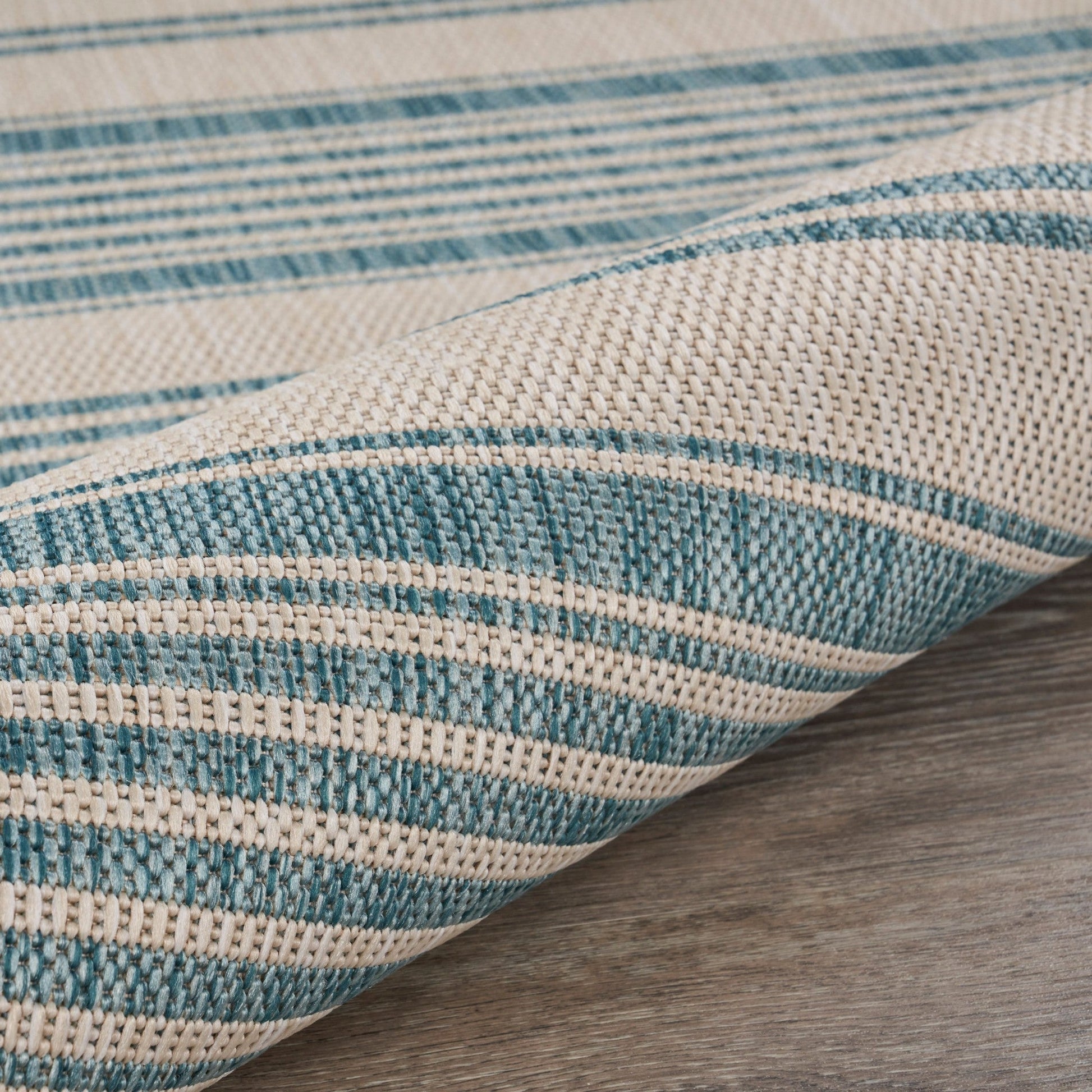 HomeRoots 2' x 3' Teal Uneven Stripe Indoor Outdoor Scatter Rug