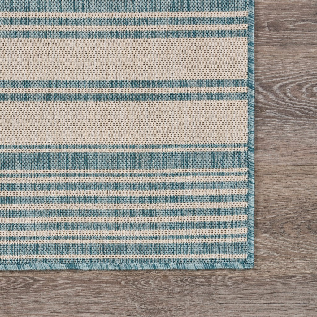 HomeRoots 2' x 3' Teal Uneven Stripe Indoor Outdoor Scatter Rug