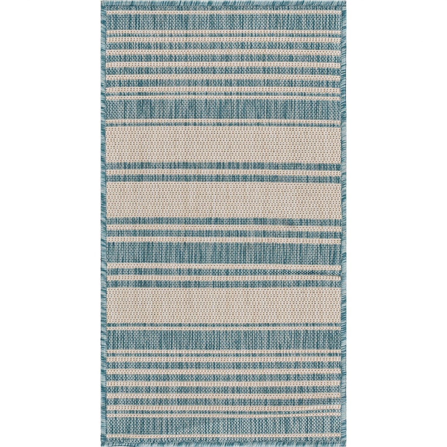 HomeRoots 2' x 3' Teal Uneven Stripe Indoor Outdoor Scatter Rug