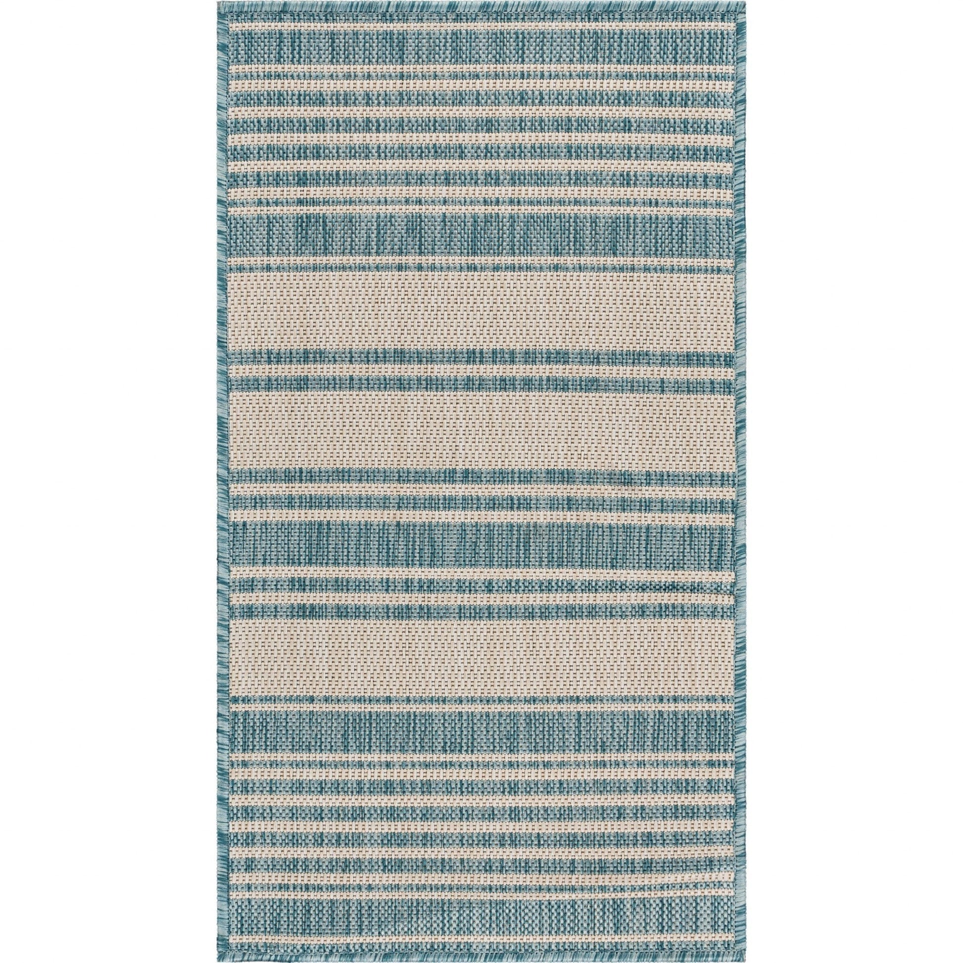 HomeRoots 2' x 3' Teal Uneven Stripe Indoor Outdoor Scatter Rug