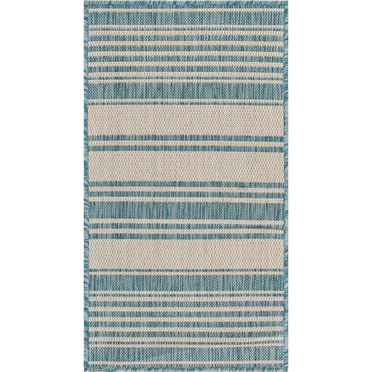 HomeRoots 2' x 3' Teal Uneven Stripe Indoor Outdoor Scatter Rug
