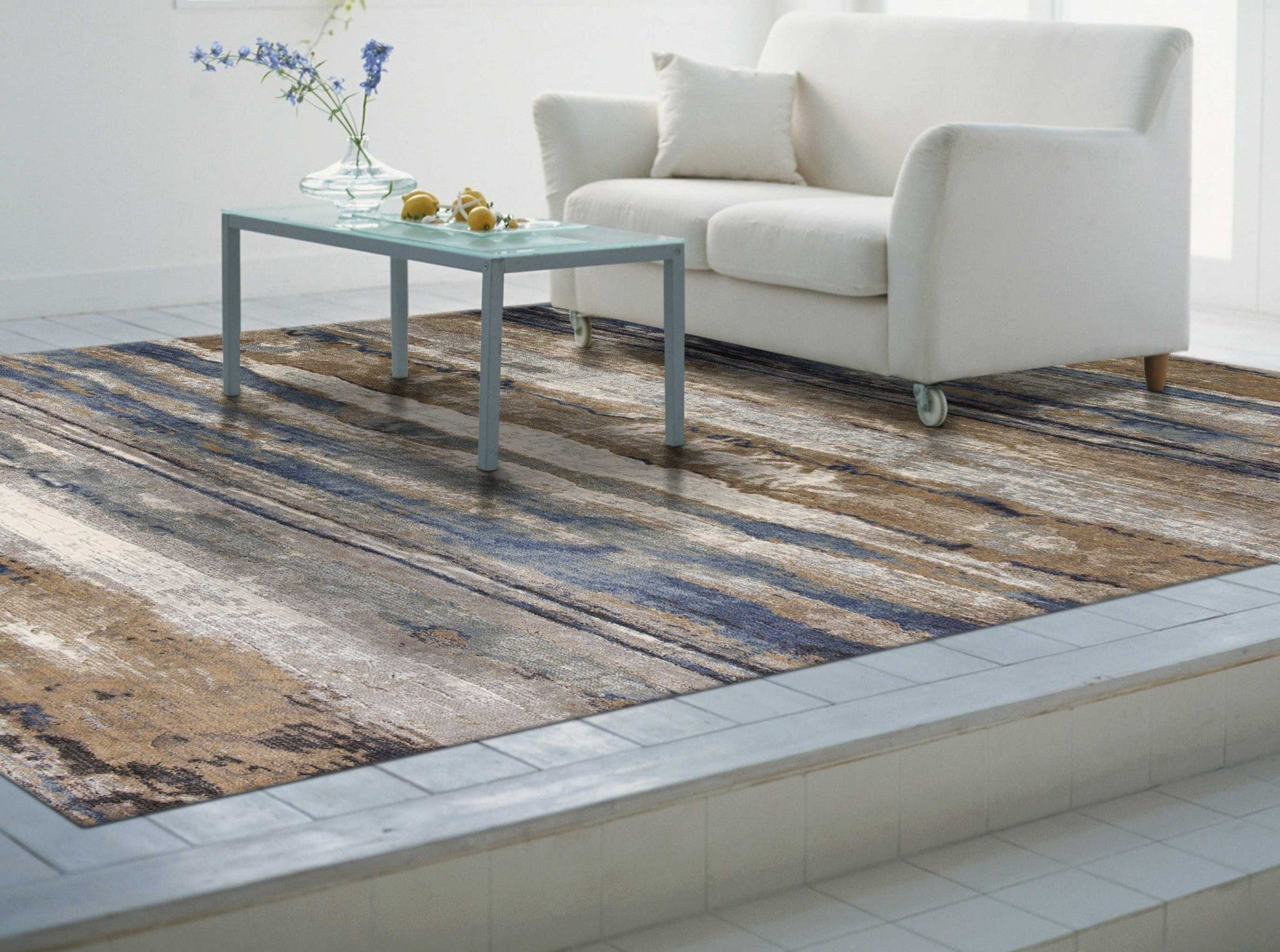 HomeRoots 2' x 3' Viscose Ivory or Blue Accent Rug
