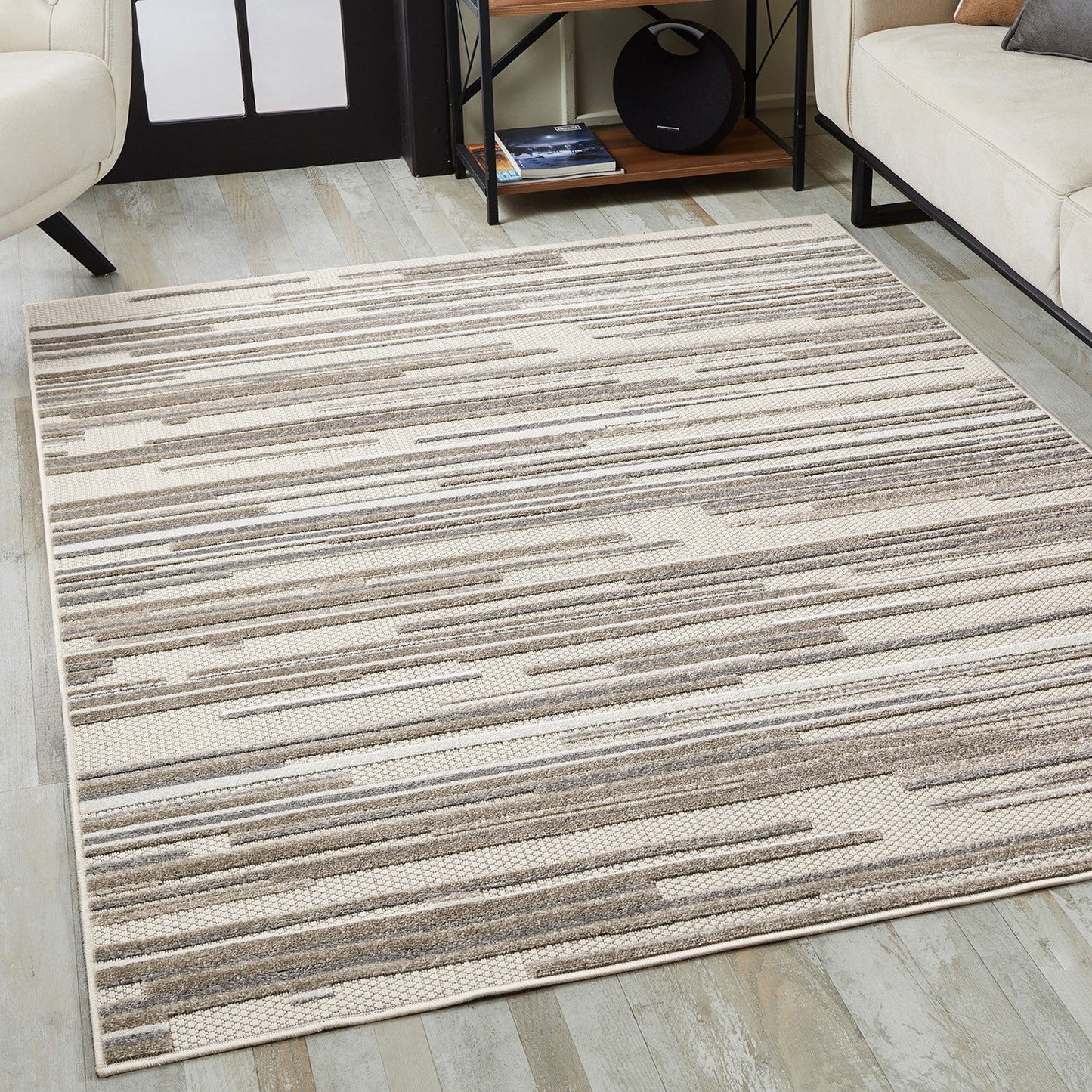 HomeRoots 2’ x 4’ Abstract Striped Indoor Outdoor Area Rug in Gray Finish