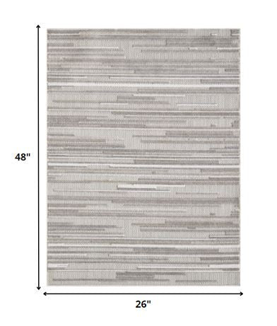 HomeRoots 2’ x 4’ Abstract Striped Indoor Outdoor Area Rug in Gray Finish