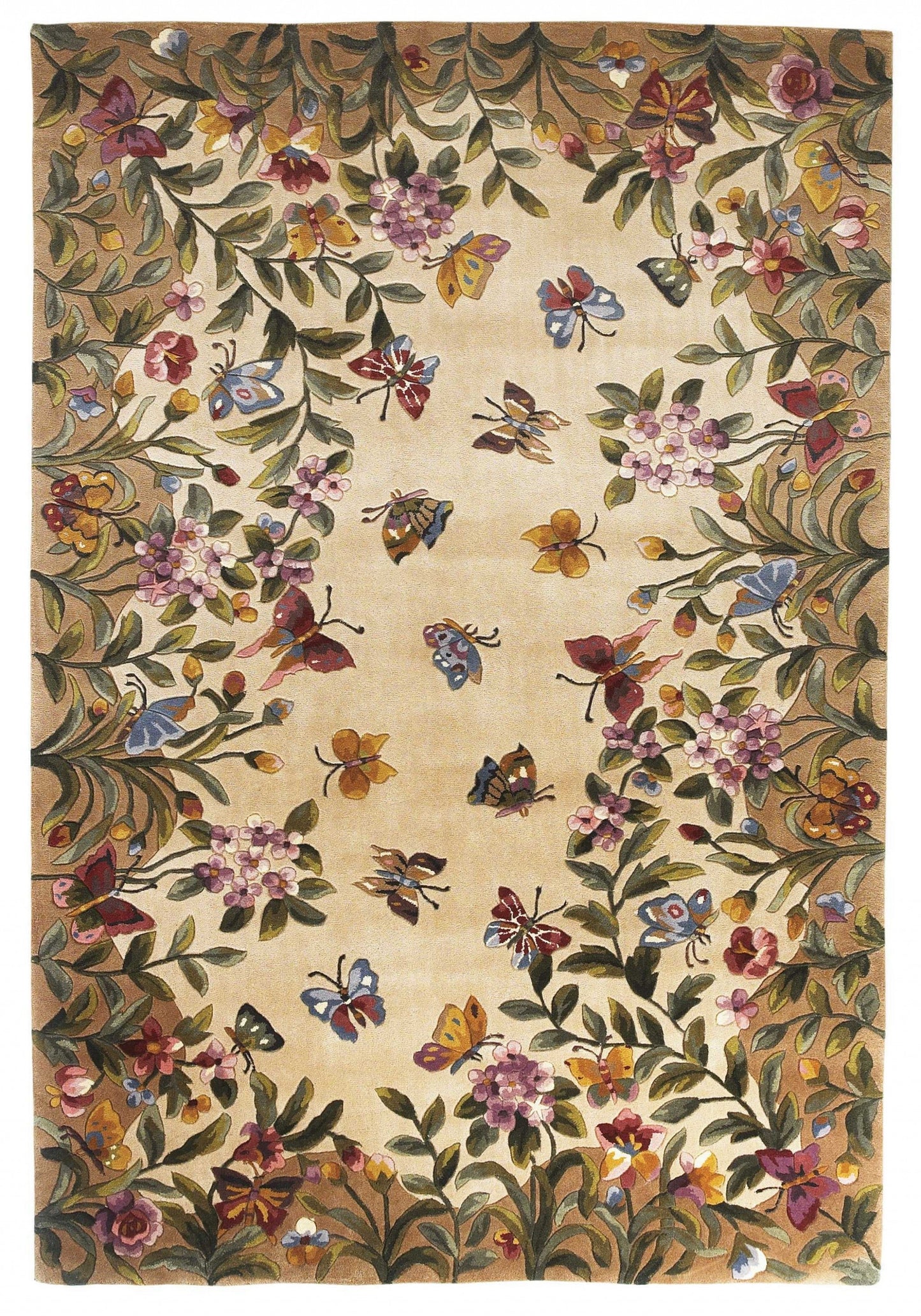 HomeRoots 2' x 4' Beige Antique Floral Wool Area Rug