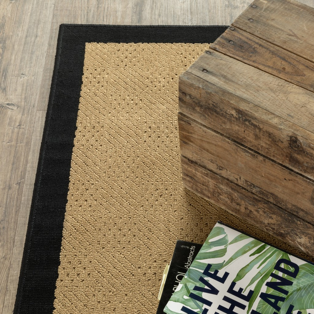 HomeRoots 2' x 4' Beige and Black Plain Indoor Outdoor Scatter Rug
