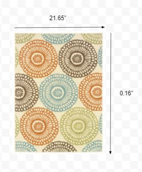 HomeRoots 2' x 4' Beige and Blue Medallion Indoor Outdoor Scatter Rug