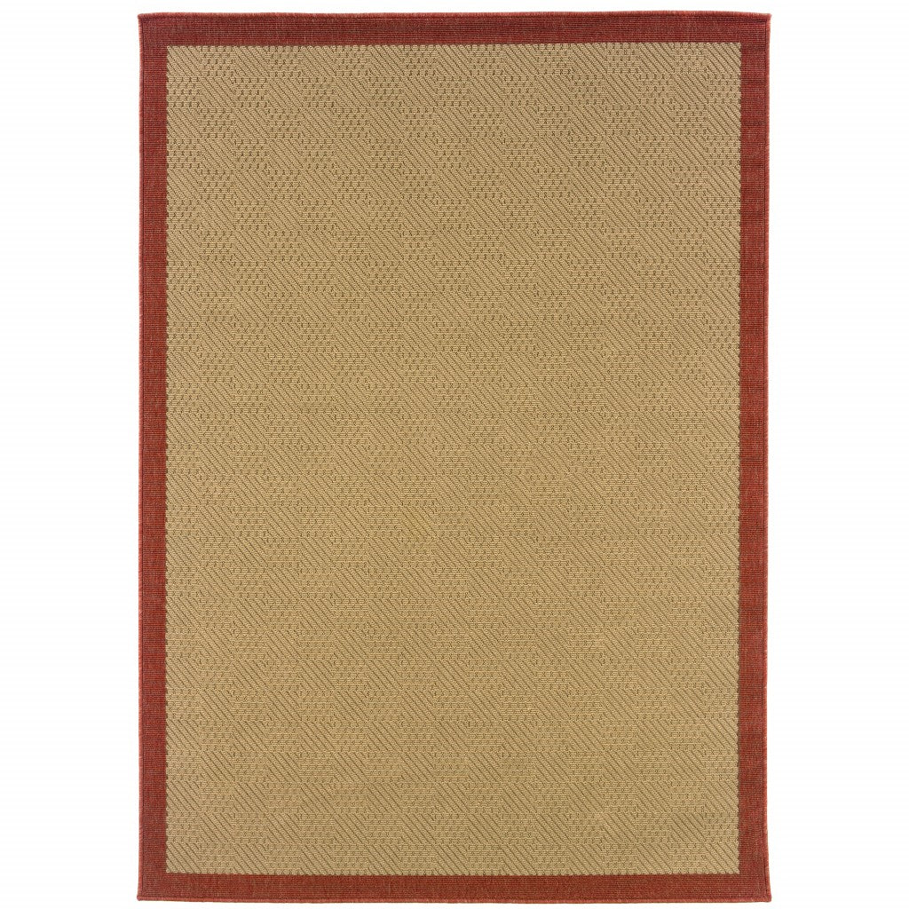 HomeRoots 2' x 4' Beige and Red Plain Indoor Outdoor Scatter Rug