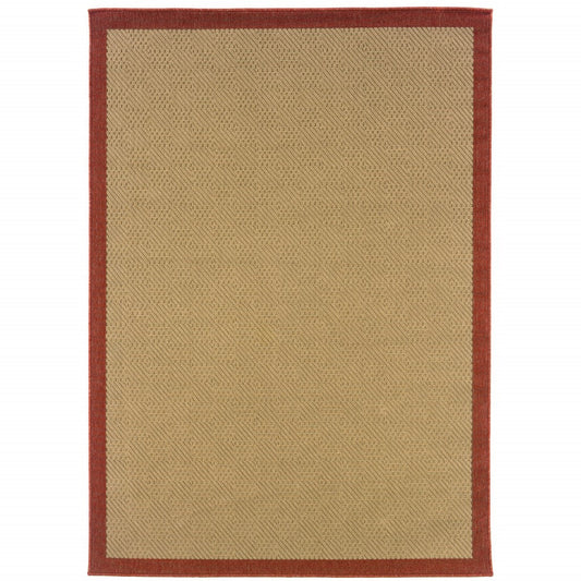 HomeRoots 2' x 4' Beige and Red Plain Indoor Outdoor Scatter Rug
