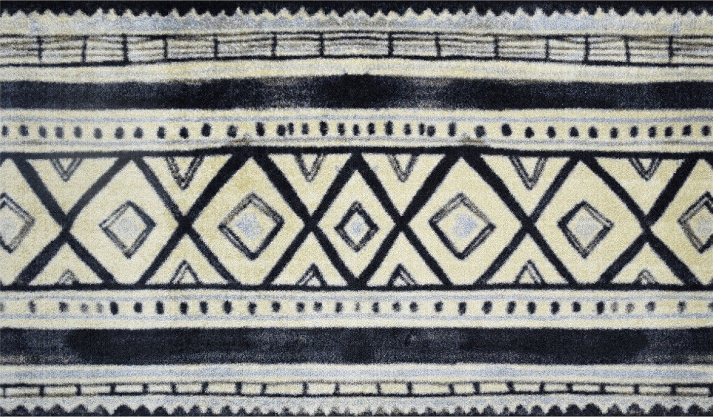 HomeRoots 2' x 4' Black and Gray Modern Tribal Washable Floor Mat