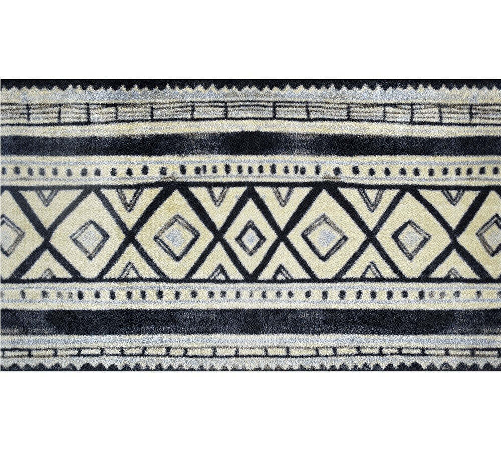 HomeRoots 2' x 4' Black and Gray Modern Tribal Washable Floor Mat