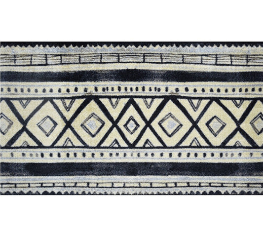 HomeRoots 2' x 4' Black and Gray Modern Tribal Washable Floor Mat