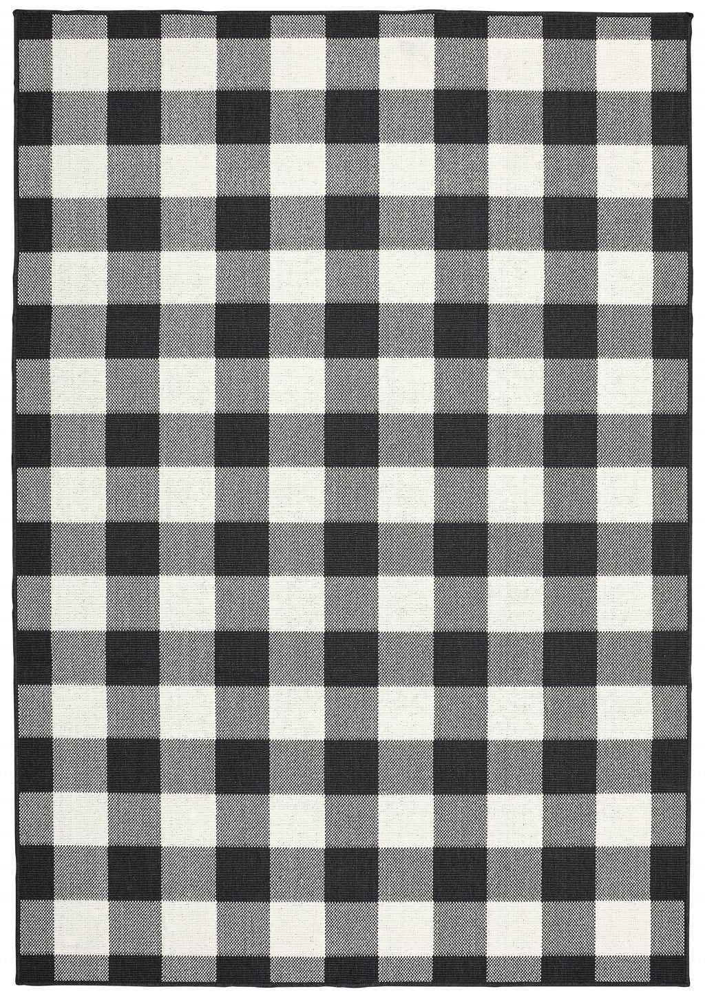HomeRoots 2’ x 4’ Black and Ivory Gingham Indoor Outdoor Area Rug