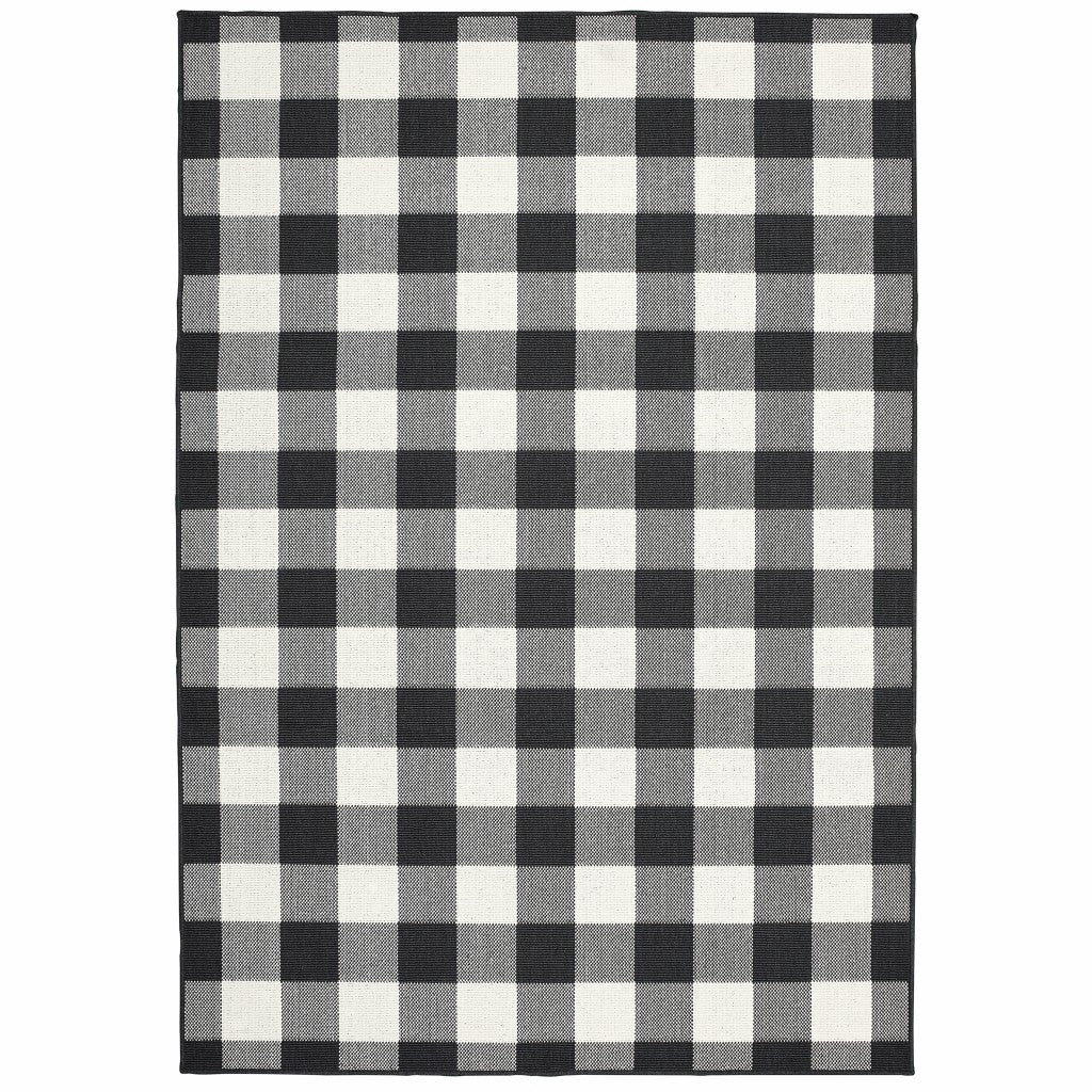 HomeRoots 2’ x 4’ Black and Ivory Gingham Indoor Outdoor Area Rug