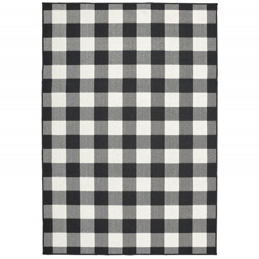 HomeRoots 2’ x 4’ Black and Ivory Gingham Indoor Outdoor Area Rug