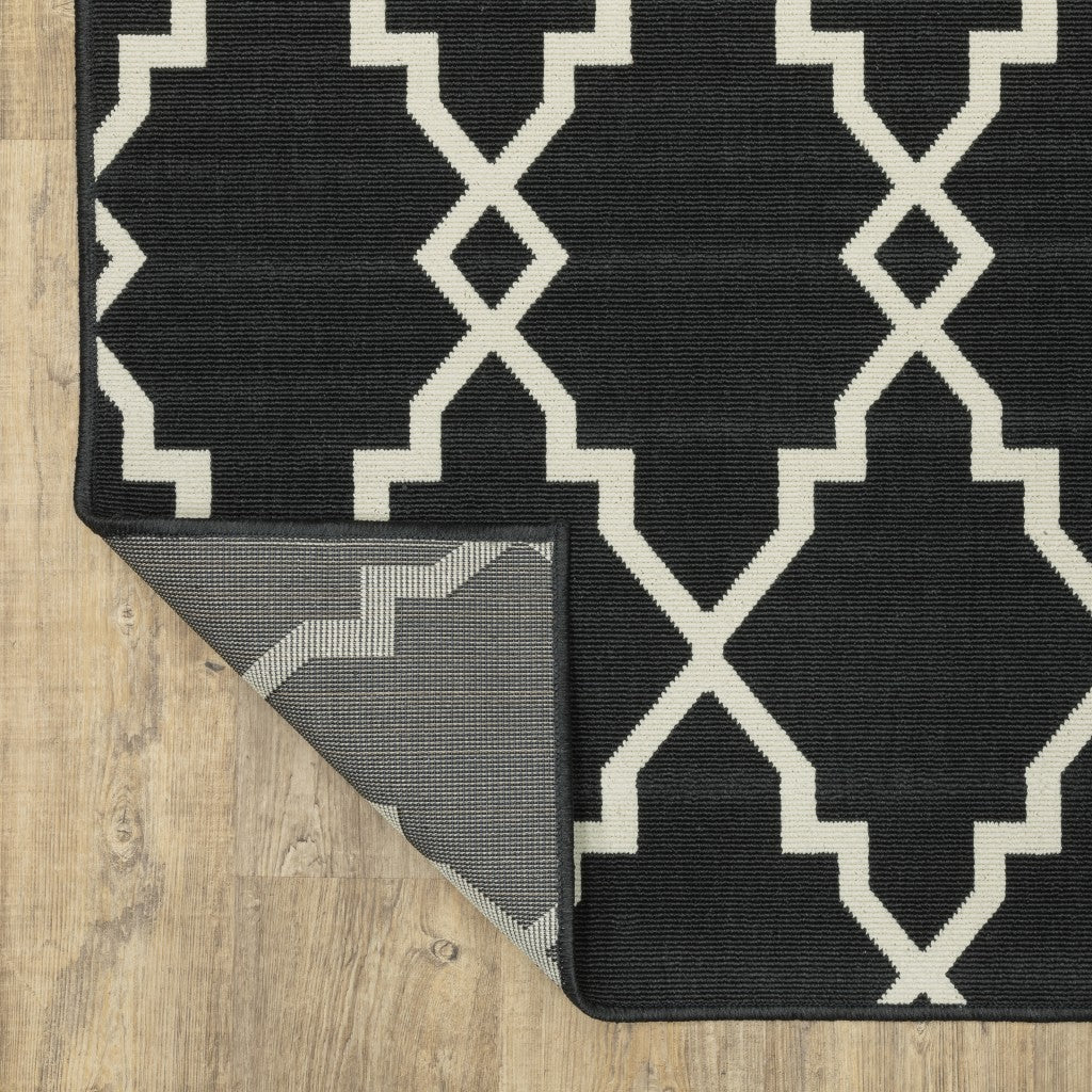 HomeRoots 2’ x 4’ Black and Ivory Trellis Indoor Outdoor Area Rug