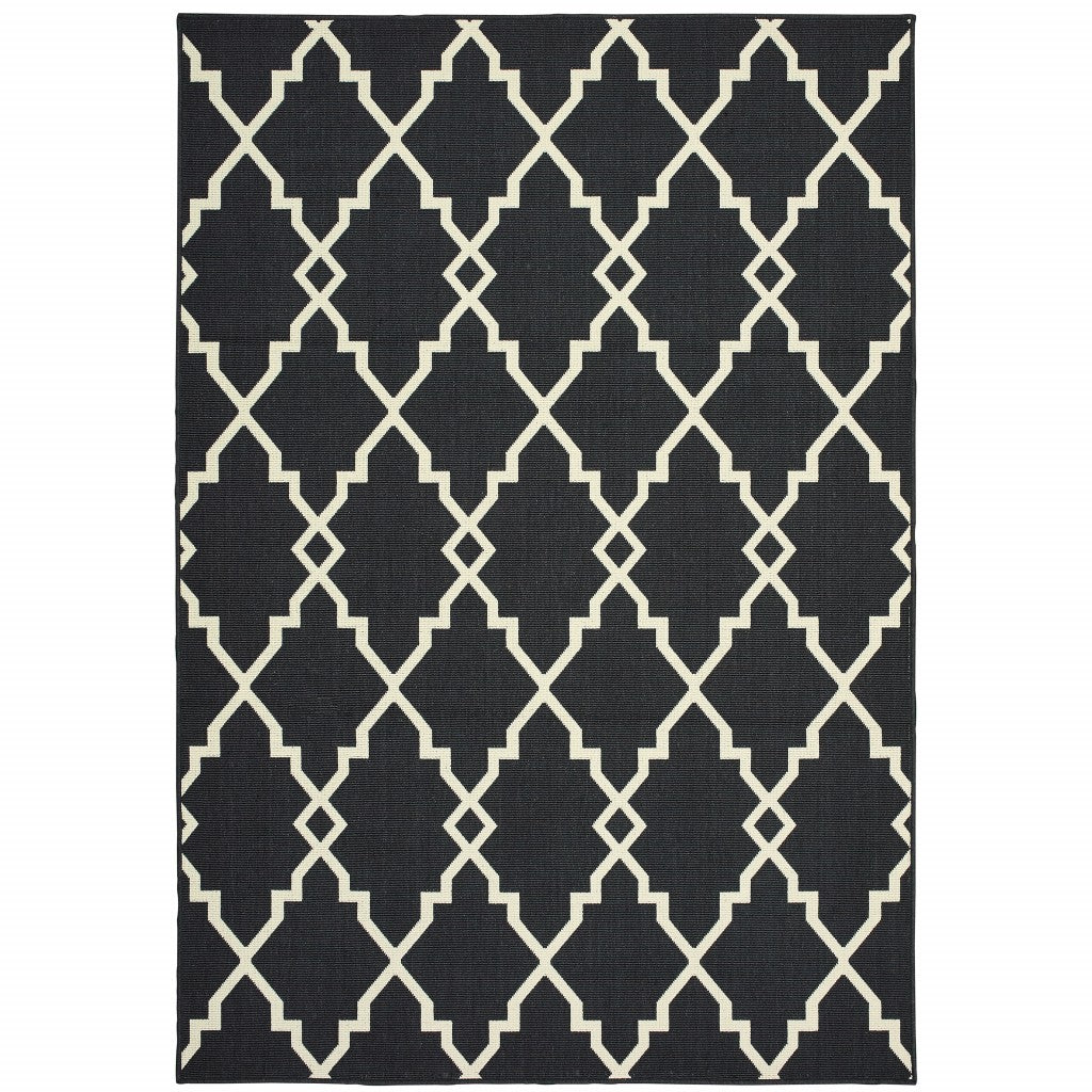 HomeRoots 2’ x 4’ Black and Ivory Trellis Indoor Outdoor Area Rug
