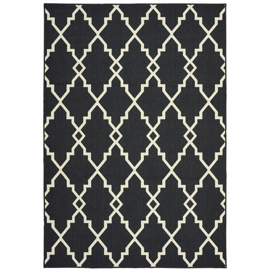 HomeRoots 2’ x 4’ Black and Ivory Trellis Indoor Outdoor Area Rug