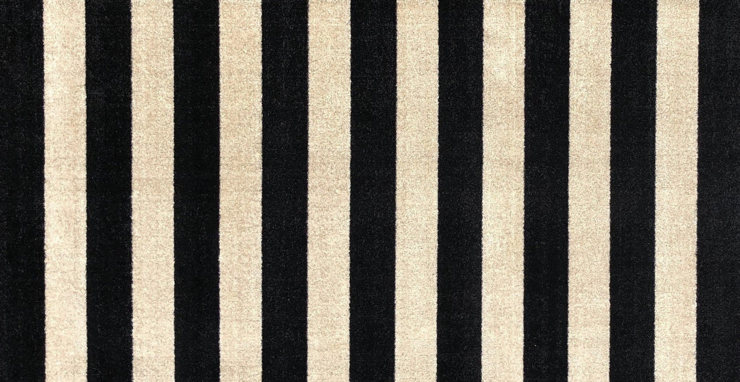 HomeRoots 2' x 4' Black and Tan Wide Stripe Washable Floor Mat