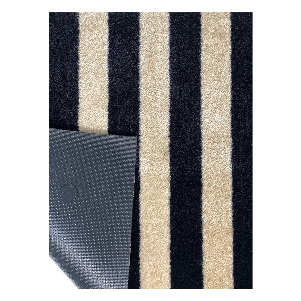 HomeRoots 2' x 4' Black and Tan Wide Stripe Washable Floor Mat
