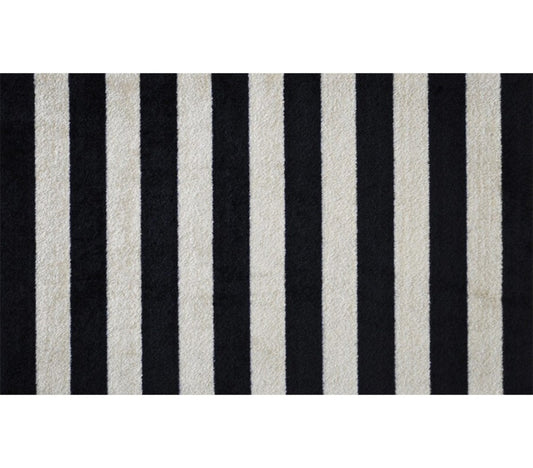 HomeRoots 2' x 4' Black and Tan Wide Stripe Washable Floor Mat